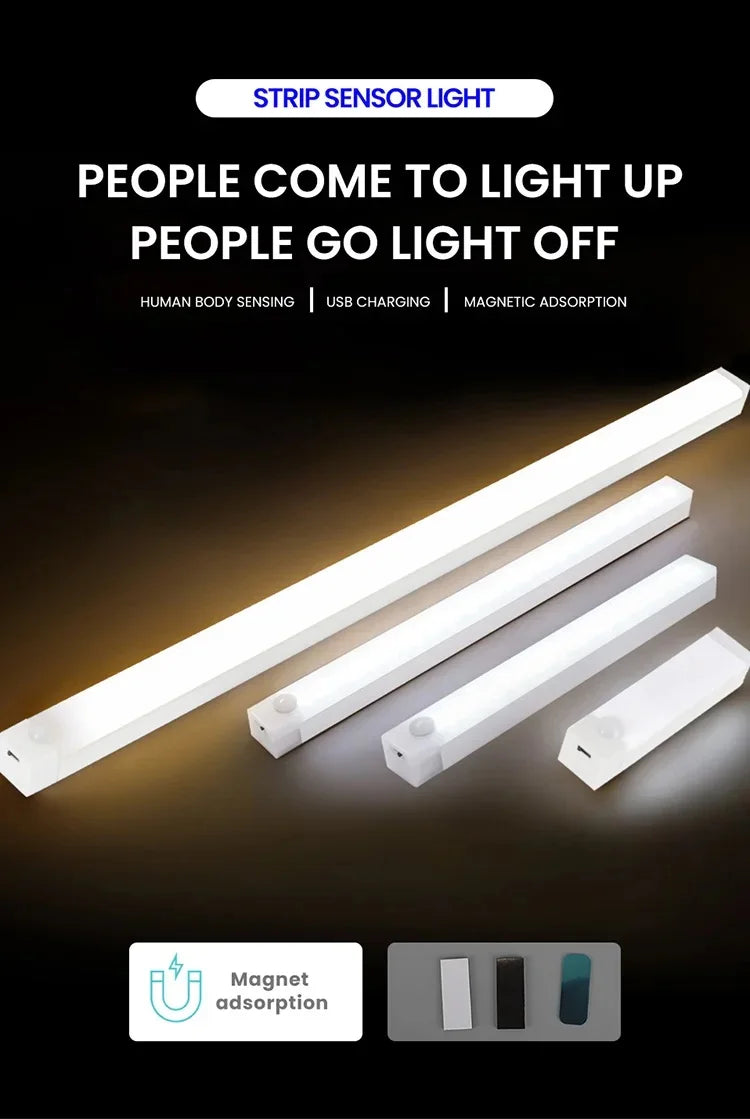 Motion Sensor Lamp Night Light Wireless LED USB Type C Rechargeable Lamp for Kitchen Cabinet Bedroom Wardrobe Staircase Lighting